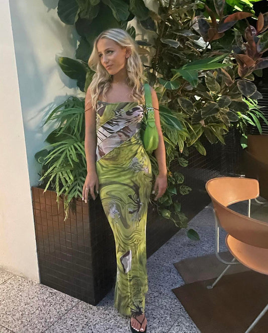 AUNÉ Nargis Swirl Panelled Maxi Dress