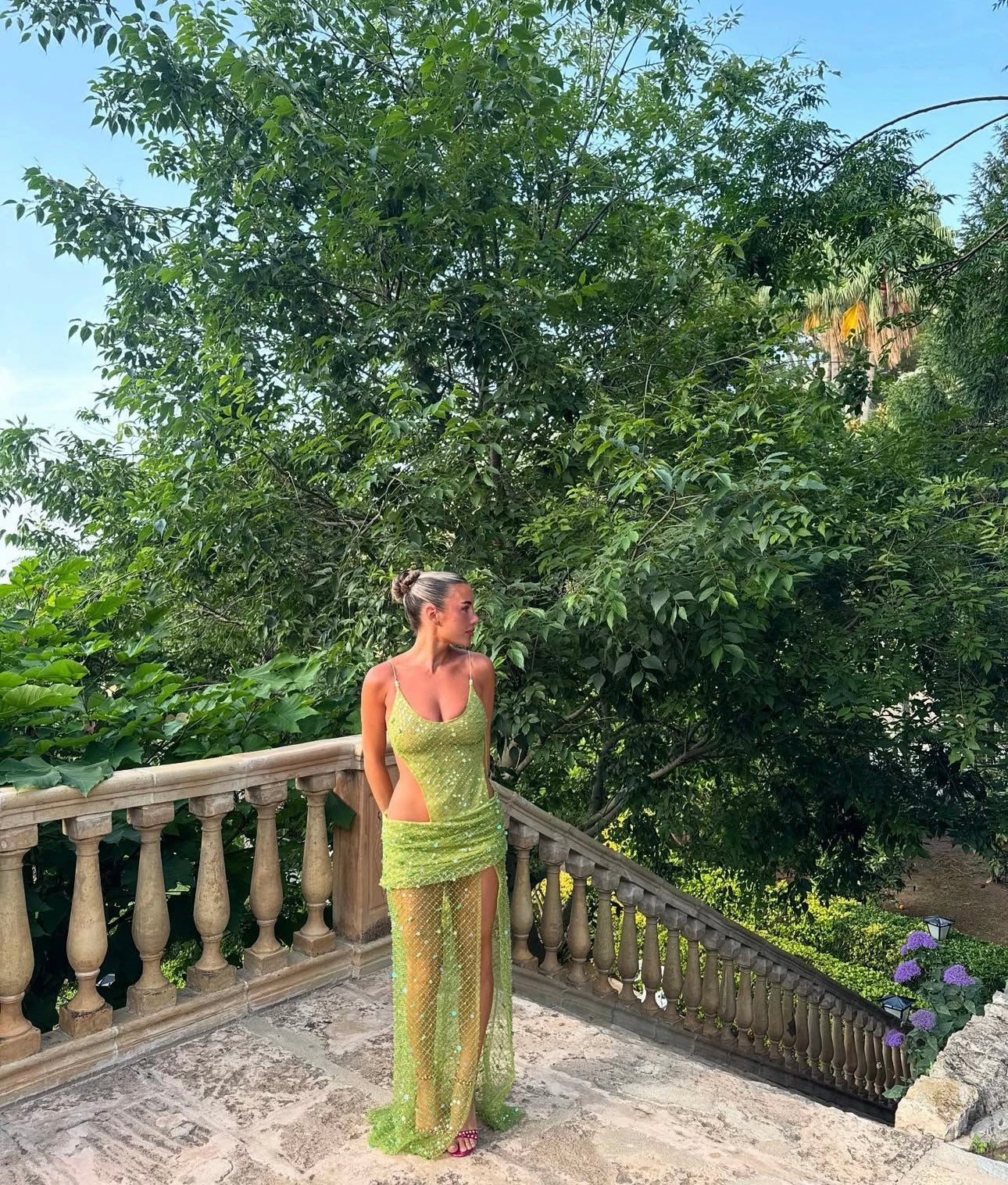Jaded London Stellar Asymmetric Hand Beaded Maxi Dress