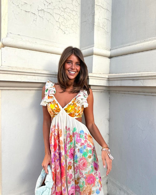 Zimmermann Raie Frill Shoulder Midi Dress