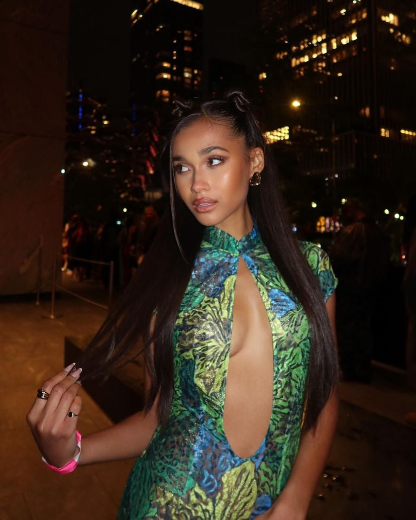 Kim Shui Lace Qi Pao Deep V Neck Dress