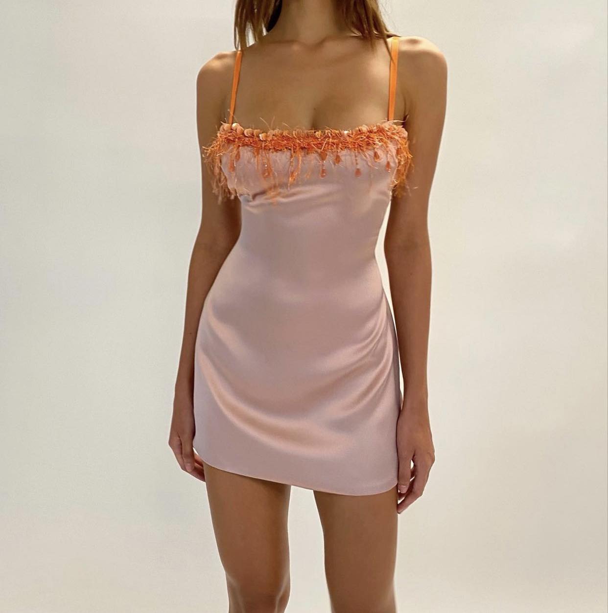 Danielle Guizio Satin Beaded Mini Dress