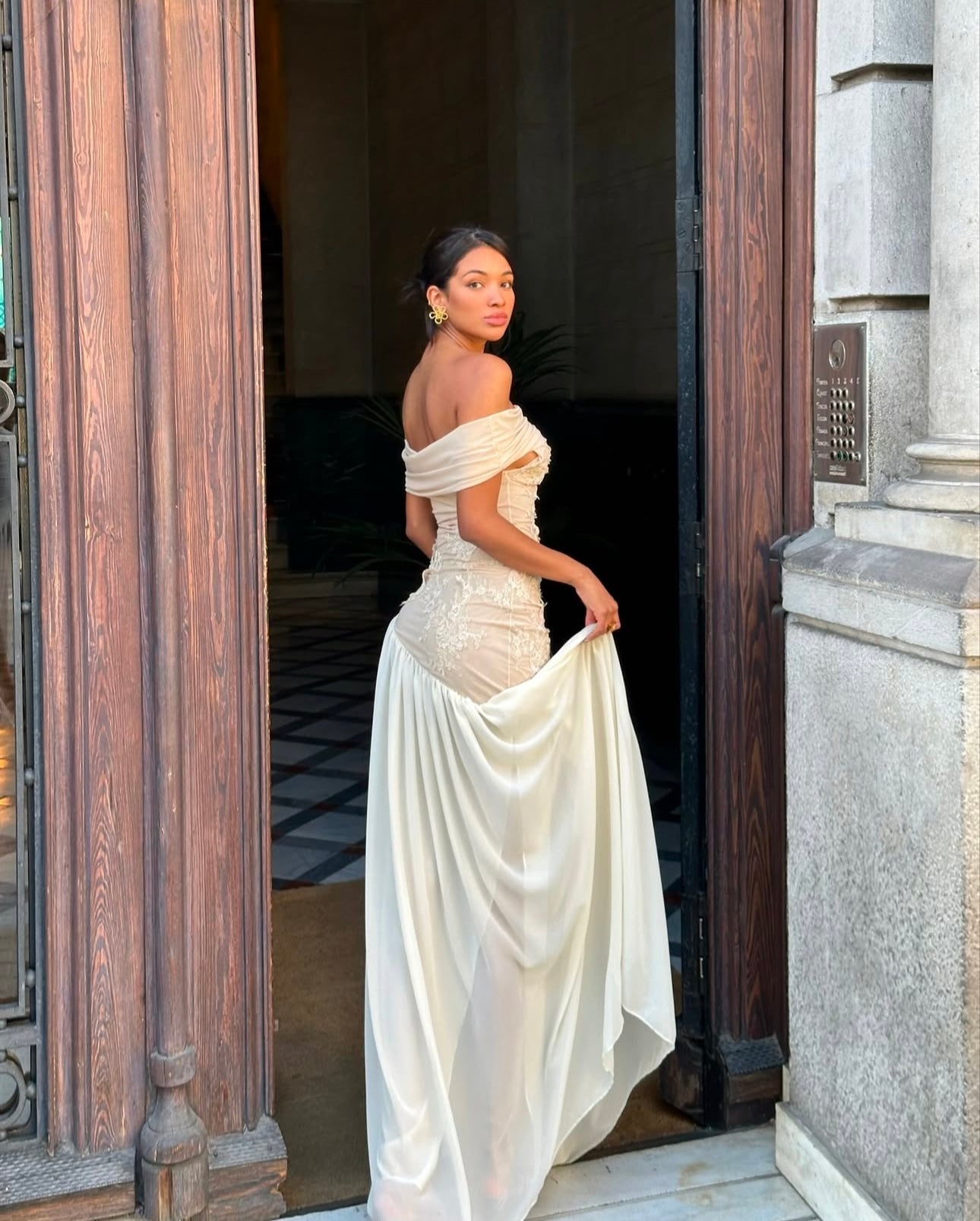 Cherie Mia Off Shoulder Maxi Gown