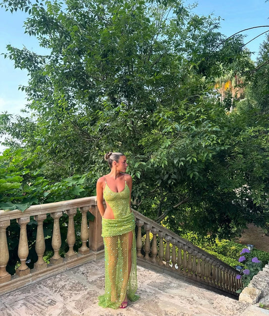 Jaded London Stellar Asymmetric Hand Beaded Maxi Dress
