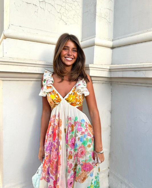 Zimmermann Raie Frill Shoulder Midi Dress