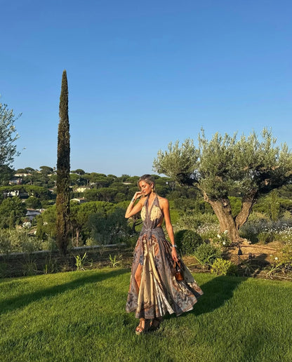 Zimmermann Ascension Plunge Halter Maxi Dress