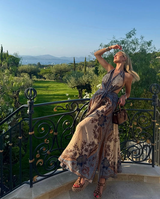 Zimmermann Ascension Plunge Halter Maxi Dress