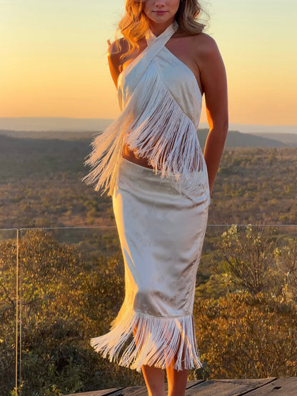 M.E Fringe Halter Top + Midi Skirt